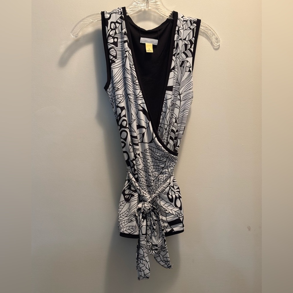 Serra B/W Sleeveless Wrap Blouse/Top